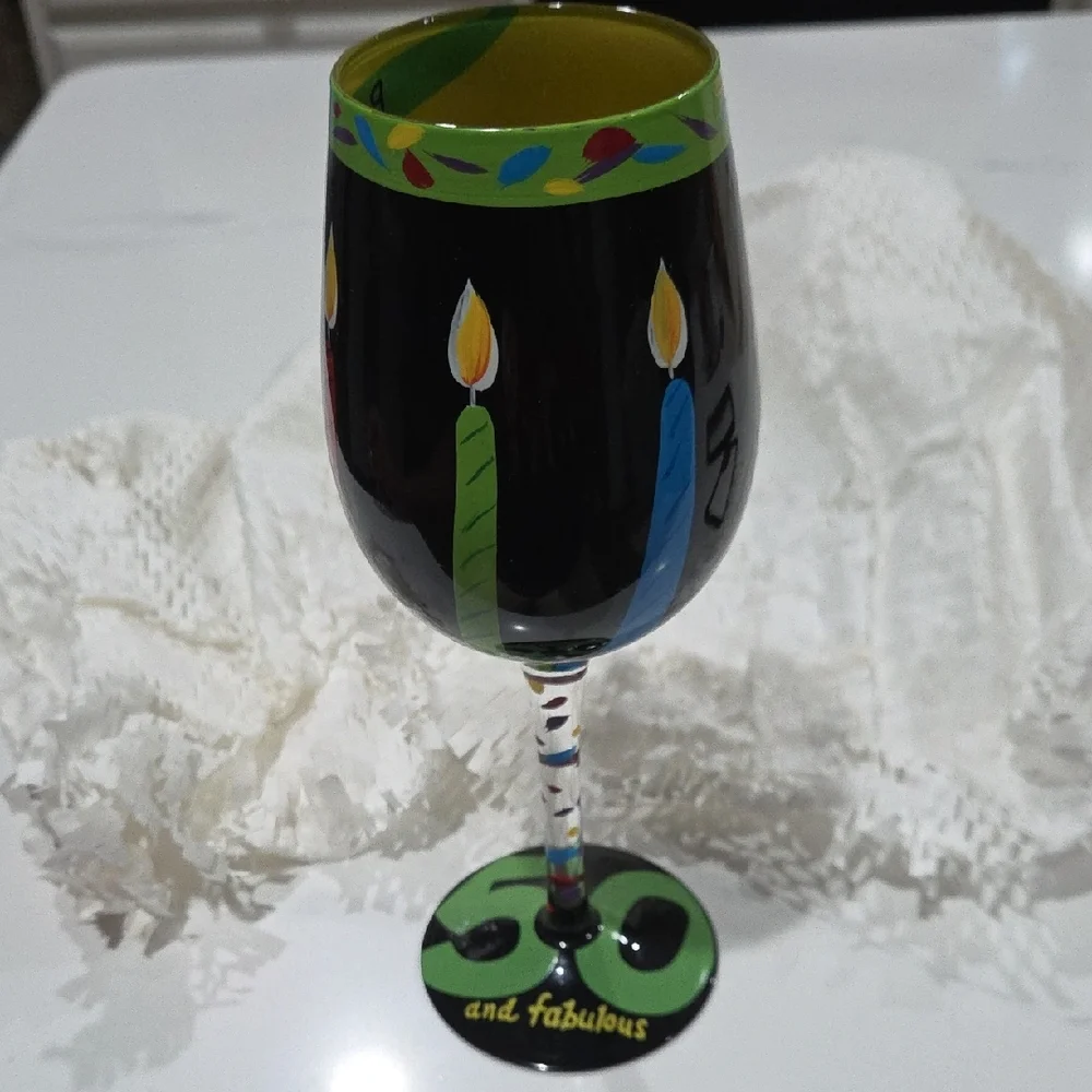 Lolita Hand Painted Wine Glass 50 and Fabulous 50th Birthday. Used